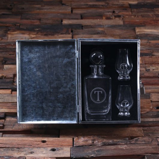 Engraved Steel Box Set with Sniffers and Decanter (Inside)