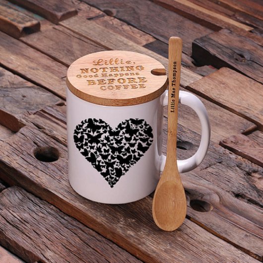 Engraved Tea Box with Intricate Heart Coffee Mug (Front Top)