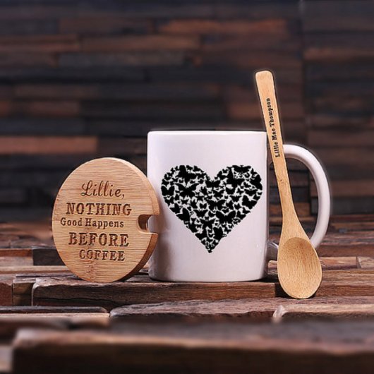 Engraved Tea Box with Intricate Heart Coffee Mug (Front)