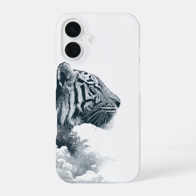 Engraved Tiger Profile Mystic Forest iPhone Case (Back)