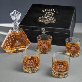 Engraved Triangle Decanter with Rocks Glasses (Front)