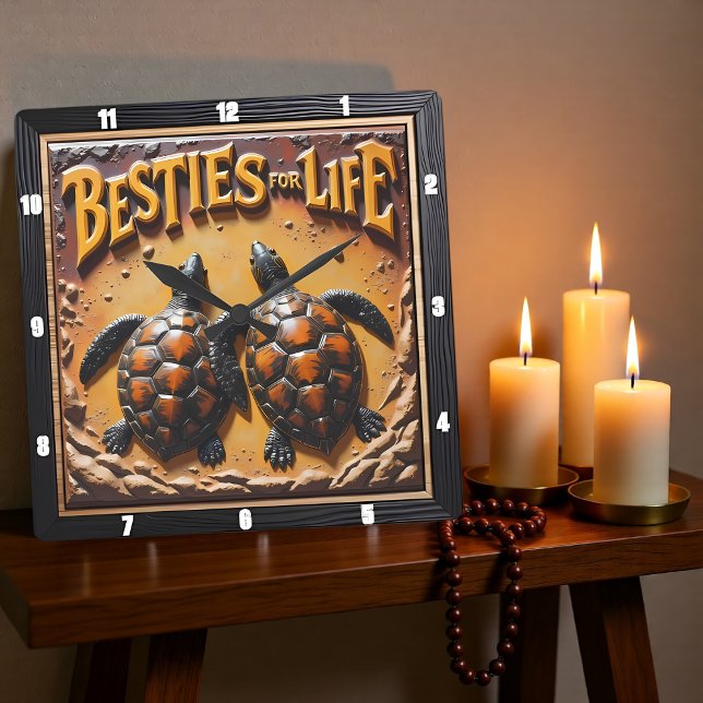 Engraved Turtle Pair Sand Besties Square Wall Clock (Creator Uploaded)