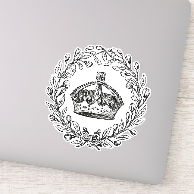 Engraved Vintage Crown and Laurel Wreath Sticker (Detail)