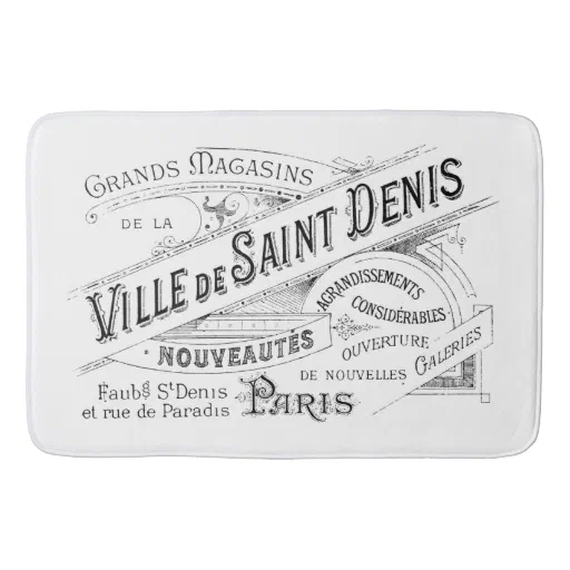 Engraved Vintage French Typography Bathroom Mat Engraved Vintage French Typography Bathroom Mat