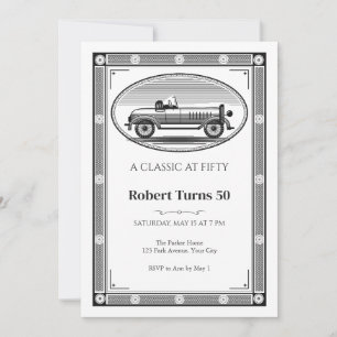 Engraved Vintage Roadster 50th Birthday Invitation