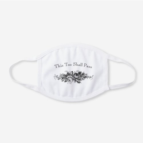 Engraved Vintage Roses and Vines wText White Cotton Face Mask