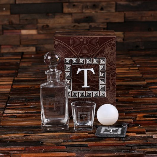 Engraved Whiskey Set of Coaster, Glass & Decanter (Front)