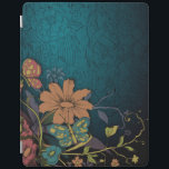 Engraved Wildflowers and Butterflies iPad Smart Cover<br><div class="desc">Bouquet of wild flowers and butterflies in warm colors on an engraved floral dark blue background.</div>