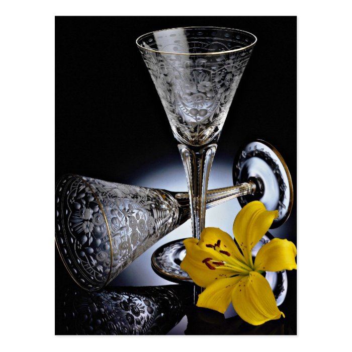 Engraved wineglasses  flowers post cards