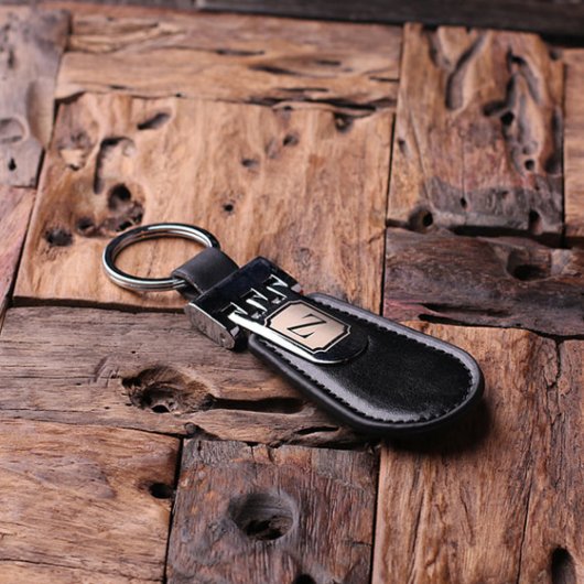 Engraved Wood Gift Box and Black Leather Keychain (Top)
