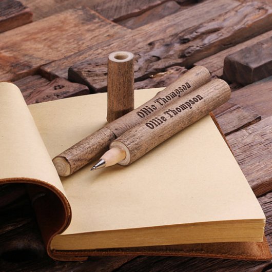 Engraved Wood Pen Set with Soft Leather Journal (Inside)