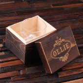 Engraved Wooden Gift Box with 8 oz. Whiskey Glass (Inside)