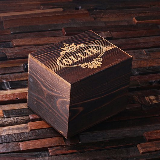 Engraved Wooden Gift Box with 8 oz. Whiskey Glass (Top)