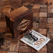 Engraved Wooden Gift Box with Monogram Money Clip (Front)