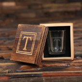 Engraved Wooden Gift Box with Monogram Shot Glass (Front)