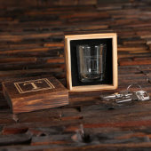 Engraved Wooden Gift Box with Monogram Shot Glass (Front)