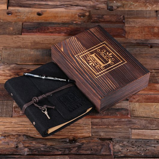 Engraved Writing Set & Black Felt Journal (Top)