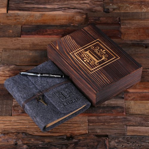 Engraved Writing Set  Dark Gray Felt Journal