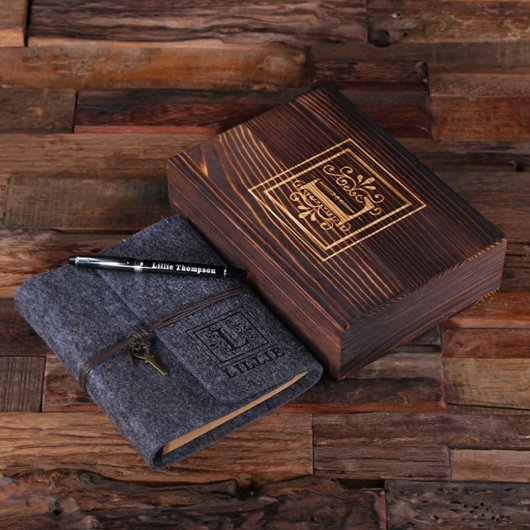 Engraved Writing Set & Dark Gray Felt Journal (Top)