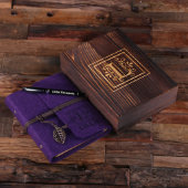 Engraved Writing Set & Deep Purple Felt Journal (Top)