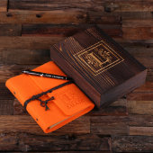 Engraved Writing Set & Neon Orange Felt Journal (Top)
