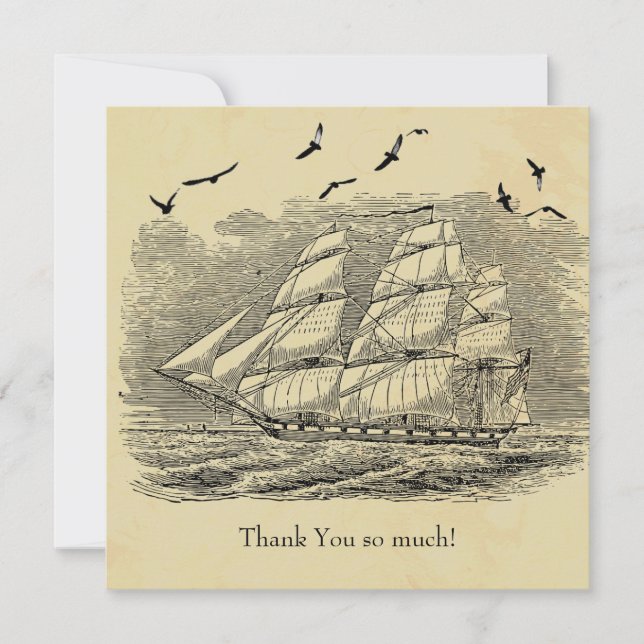 Engraving of a Clipper Ship Thank You Note Card (Front)