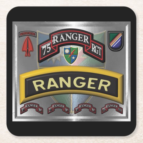 Enhanced Design 75th Ranger Regiment Square Paper Coaster
