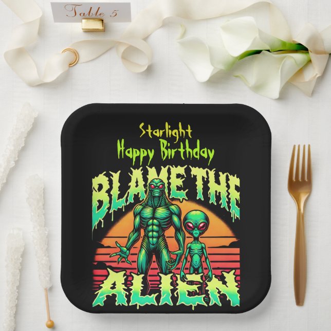 Enigmatic Aliens Beneath Mystical Sunset Paper Plates (Wedding)