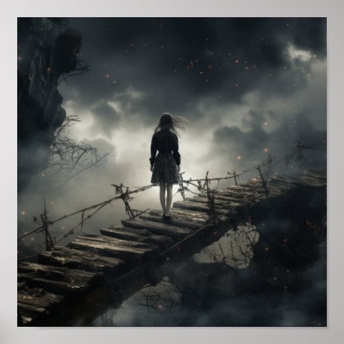 Enigmatic Beauty _ Chinese Girl on Broken Bridge P Poster