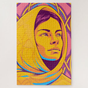 Enigmatic Brazilian Woman in Vibrant Pop Art Jigsaw Puzzle