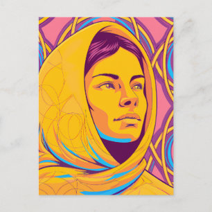 Enigmatic Brazilian Woman in Vibrant Pop Art Postcard
