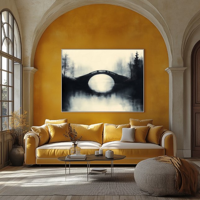 Enigmatic Bridge Amidst Foggy Reflections in B&W Poster (Creator Uploaded)