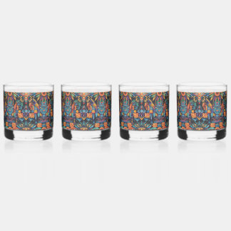 Enigmatic Cyan "Epochal Symmetry" Beverage Tumbler Whiskey Glass