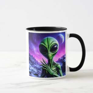 Enigmatic extraterrestre under a cosmic sky. mug