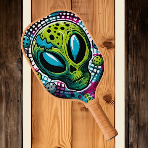 Enigmatic Extraterrestrial Green Alien Head  Pickleball Paddle