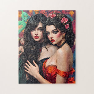 Enigmatic Fantasy Gala - Vibrant Surreal Portrait Jigsaw Puzzle
