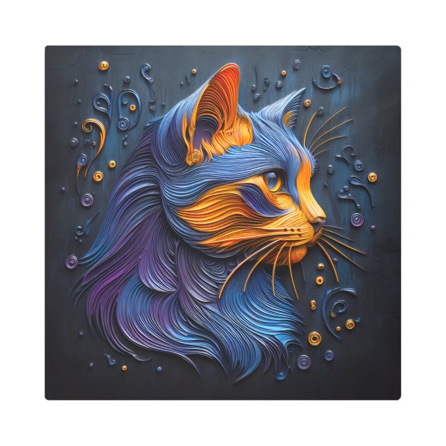Enigmatic Feline Glance - AI Creates Metal Print (Front)