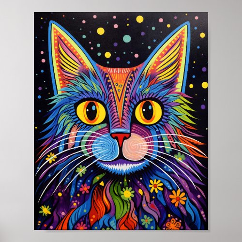 Enigmatic Floral Feline Painting Poster
