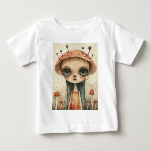 Enigmatic Girl With Mushroom Hat in Surreal Forest Baby T_Shirt