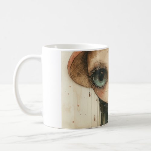 Enigmatic Girl With Mushroom Hat in Surreal Forest Coffee Mug