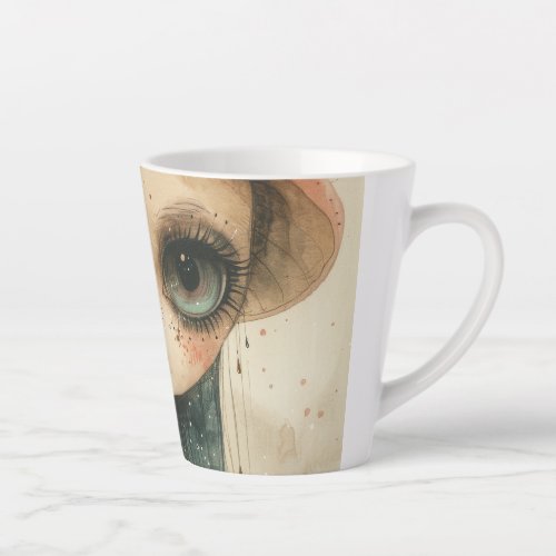 Enigmatic Girl With Mushroom Hat in Surreal Forest Latte Mug