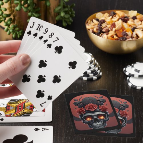 Enigmatic Skull  Roses Playing Cards