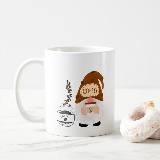 Enjoy a Cup of Coffee with a Gnome on a Coffee Cup (With Donut)