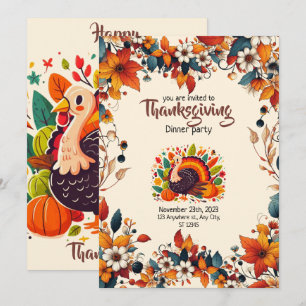 ENJOY A FEAST WITH SEASONAL FLOWERS AND TURKEY INVITATION