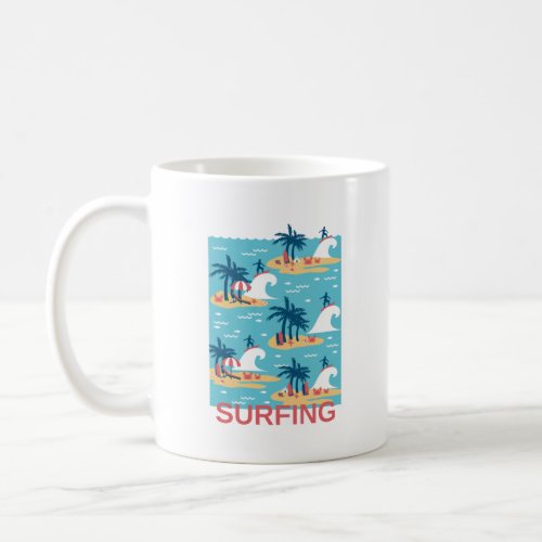  Enjoy Blue Surfing Cartoon Illustration Coffee Mug