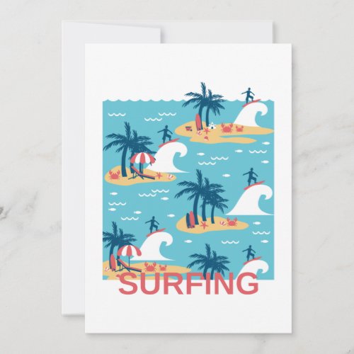 Enjoy Blue Surfing Cartoon Illustration Holiday Card