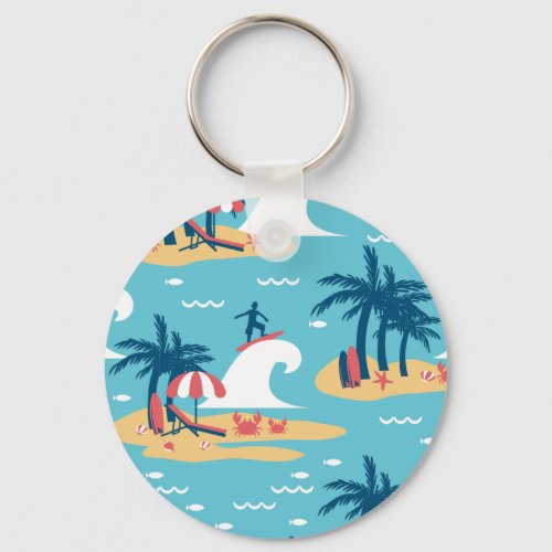 Enjoy Blue Surfing Cartoon Illustration Keychain