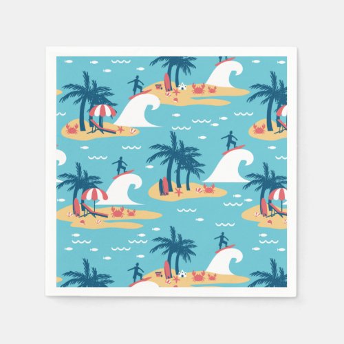 Enjoy Blue Surfing Cartoon Illustration Napkins