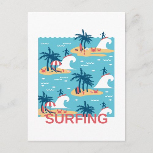 Enjoy Blue Surfing Cartoon Illustration Postcard