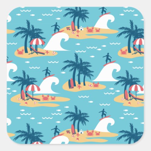 Enjoy Blue Surfing Cartoon Illustration Sticker